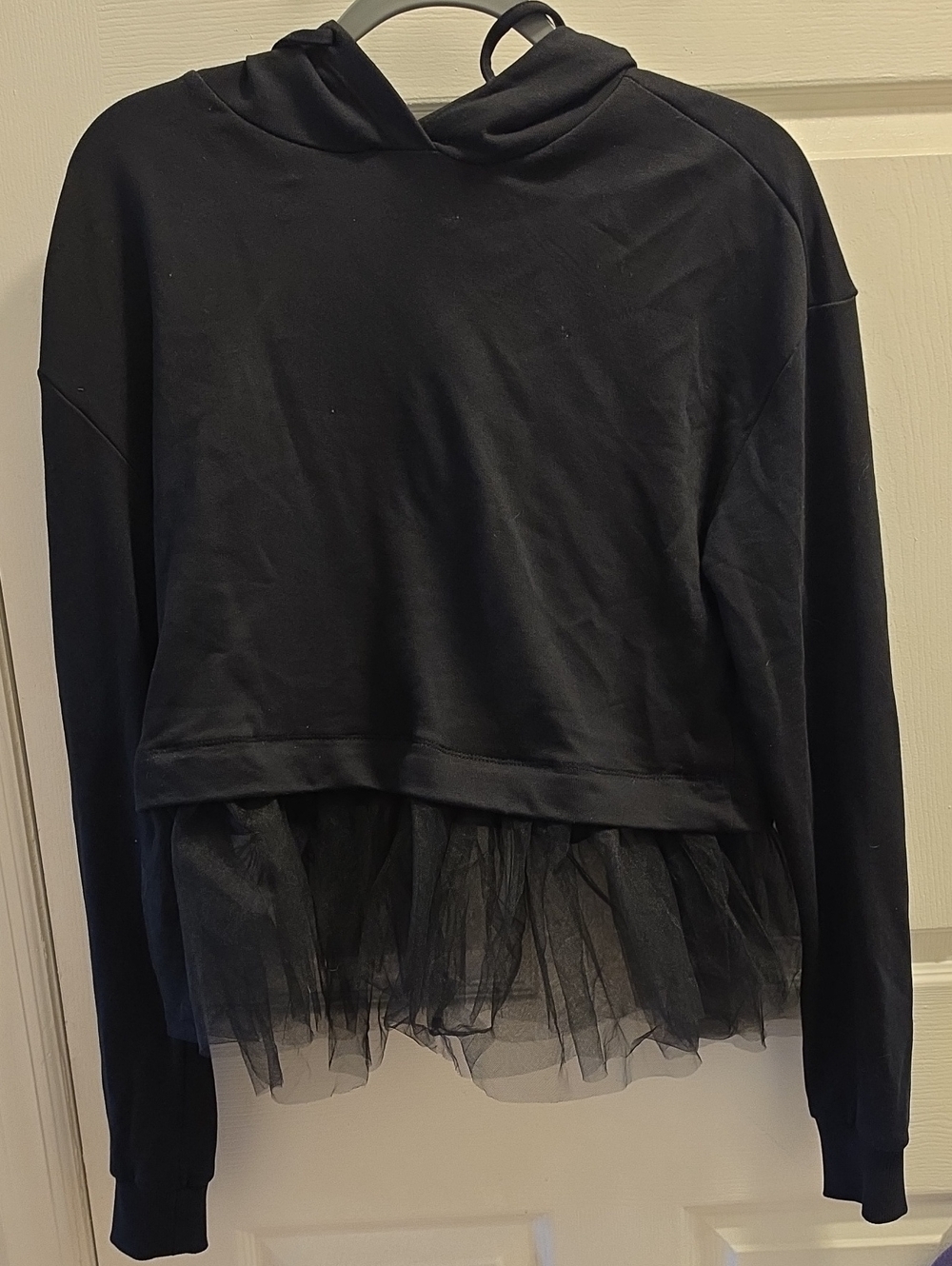 Pilcro- Black Hooded Tulle-Trim Sweatshirt - Women